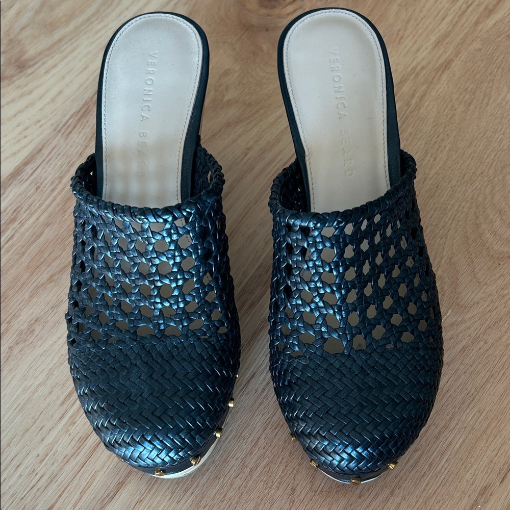 Veronica Beard Black Woven Mules